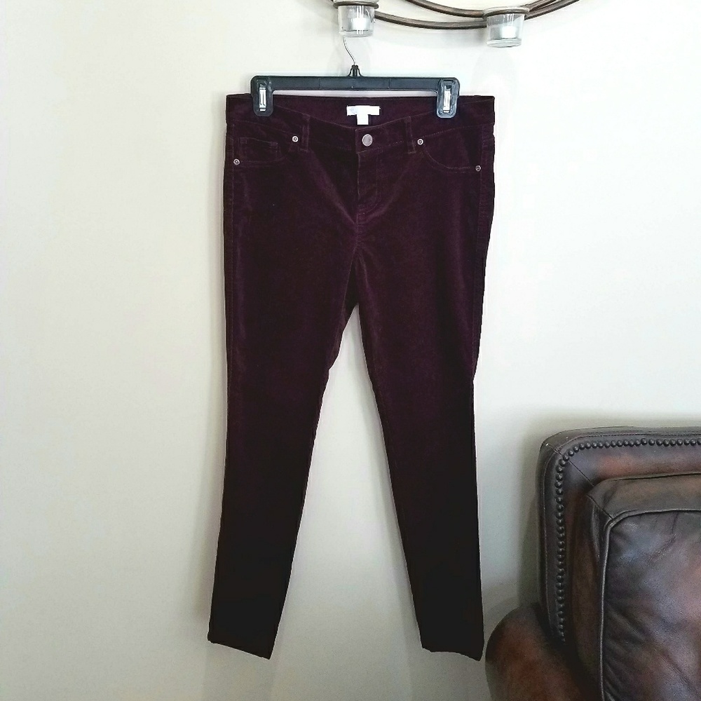 Maroon stretch corduroy skinny leg pants